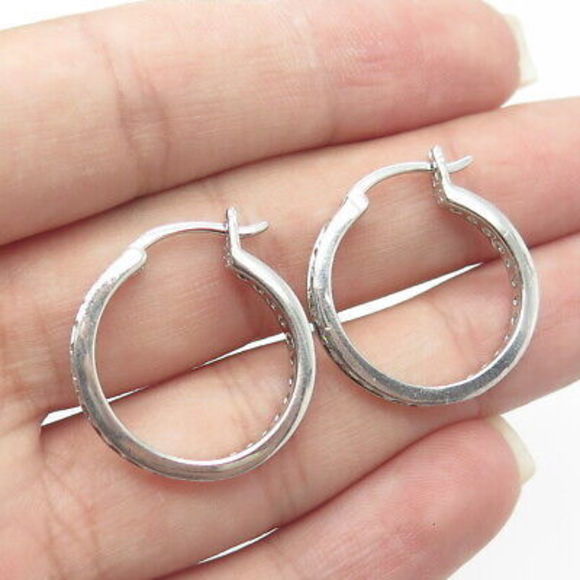 925 Sterling Silver White C Z Cluster All Around Eternity Hoop Earrings - Picture 2 of 9